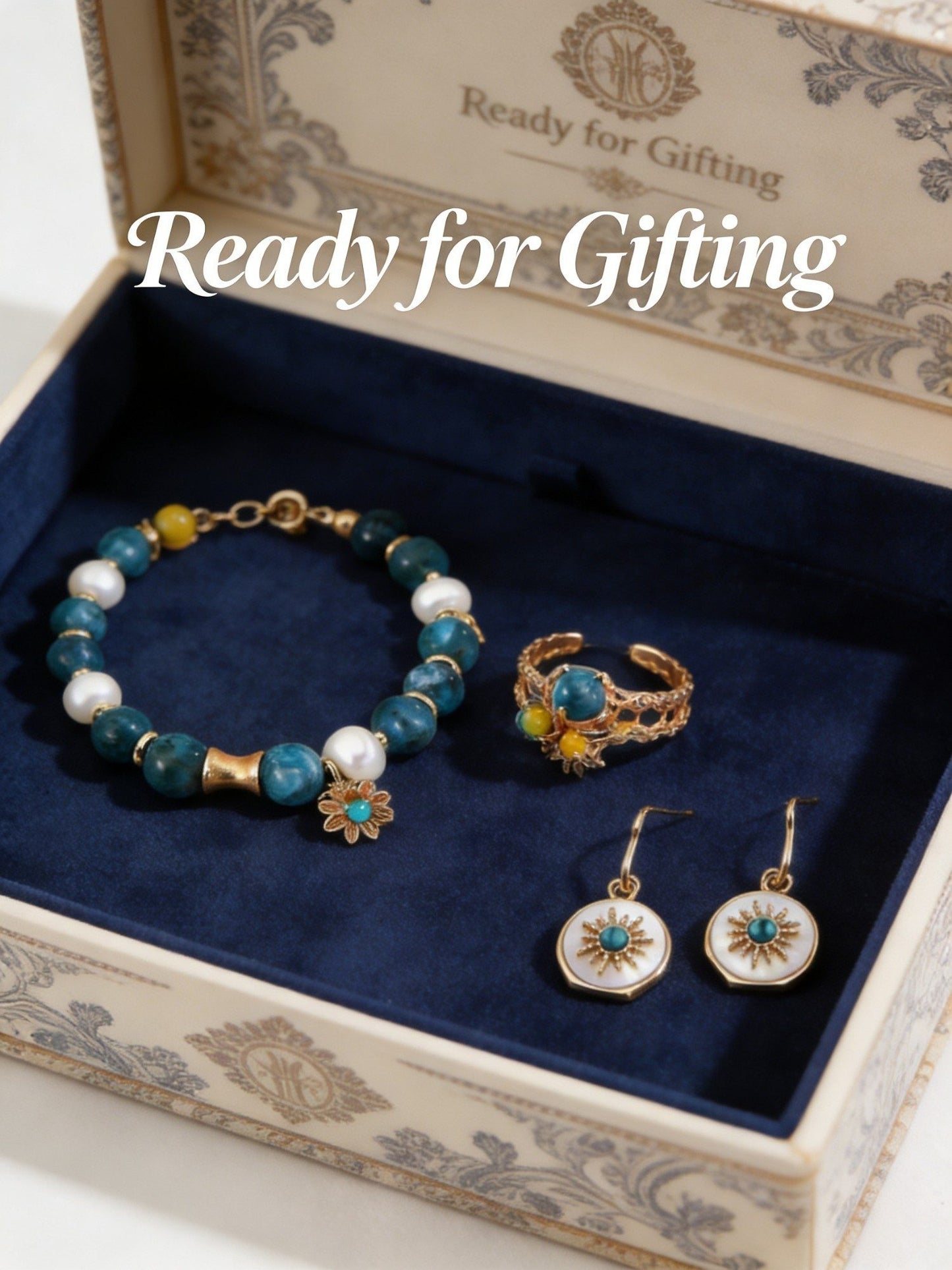 The "Azure Sun" Collection - S925 Silver White Shell & Turquoise Jewelry Set (Earrings & Bracelet)