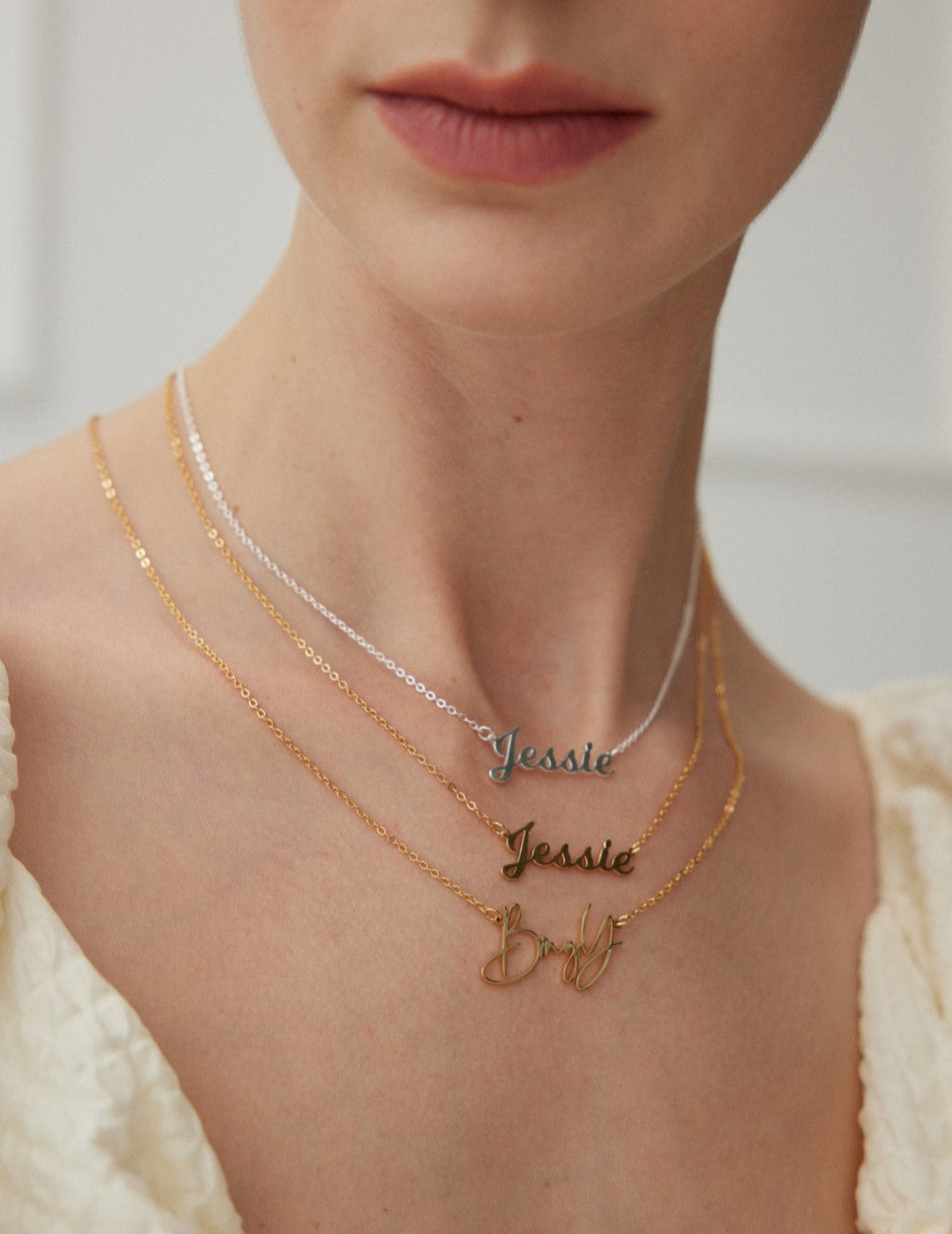 Customize your own unique nameplate necklace 925 silver plated with 18K gold