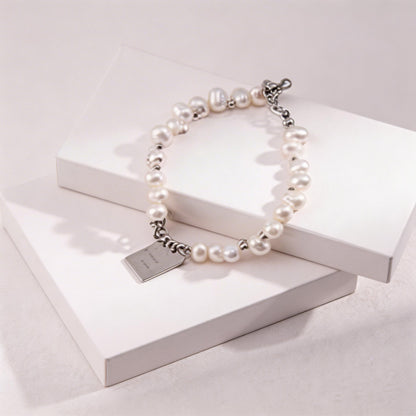 Freshwater Pearl Bracelet in Sterling Silver – Adjustable Gold & Platinum Finish “Good Luck” Charm Bracelet for Women