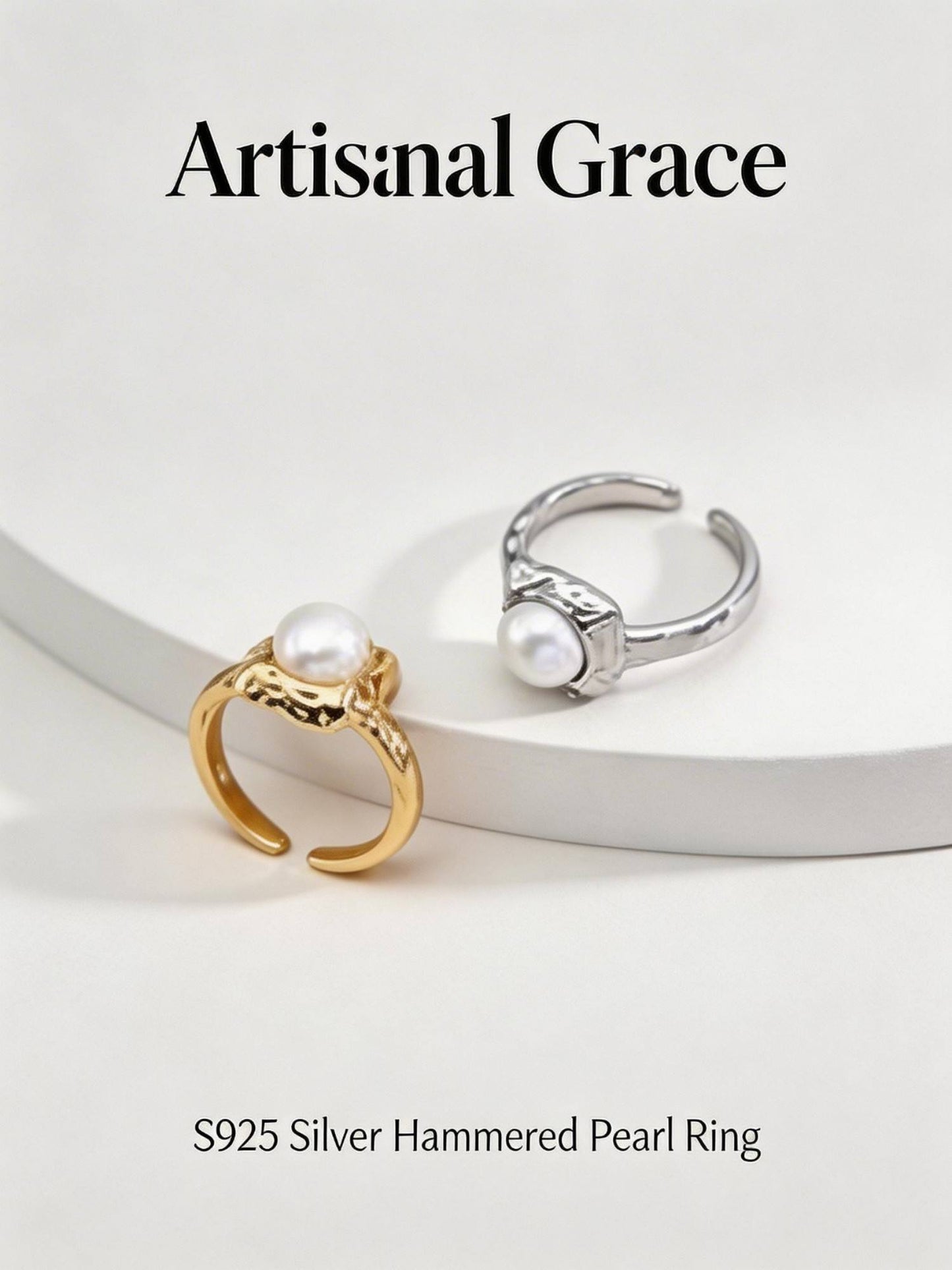 Minimalist S925 sterling silver natural pearl rings in Vintage Gold and White Gold