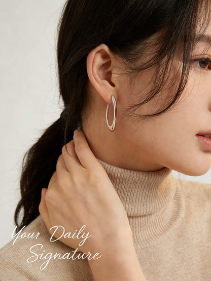 The "Sculptural Arch" Minimalist Hoop Earrings - S925 Silver in Gold & White Gold