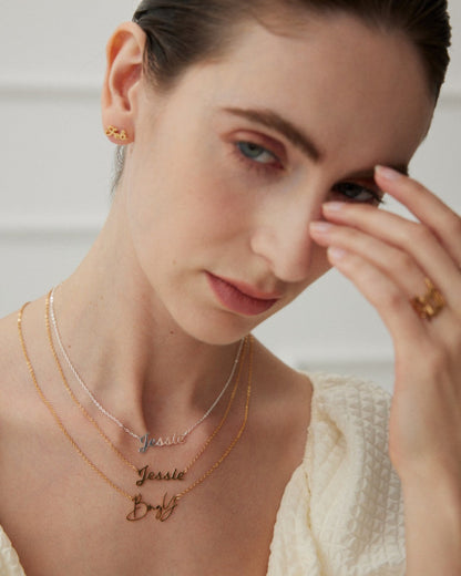 Customize your own unique nameplate necklace 925 silver plated with 18K gold