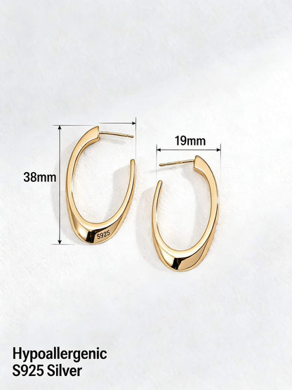 The "Sculptural Arch" Minimalist Hoop Earrings - S925 Silver in Gold & White Gold