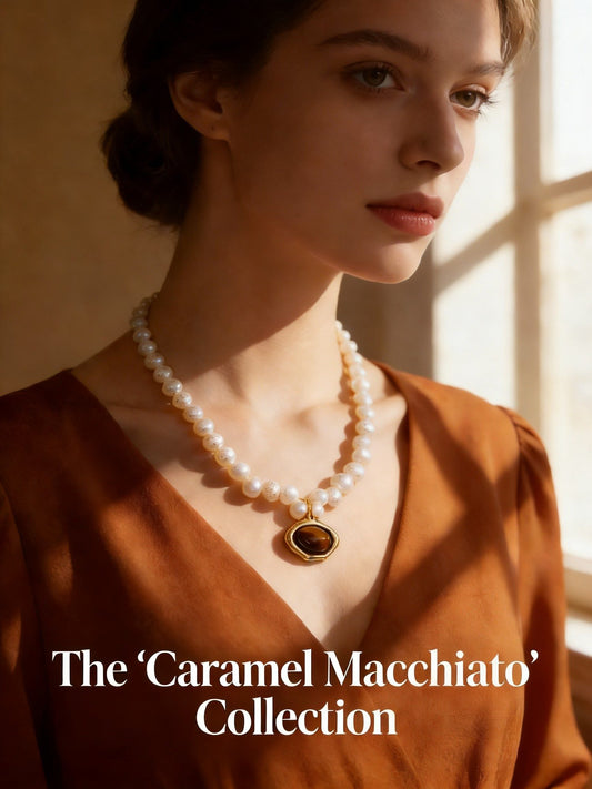 The "Caramel Macchiato" Collection - Natural Pearl & Tiger's Eye Jewelry Set in S925 Silver