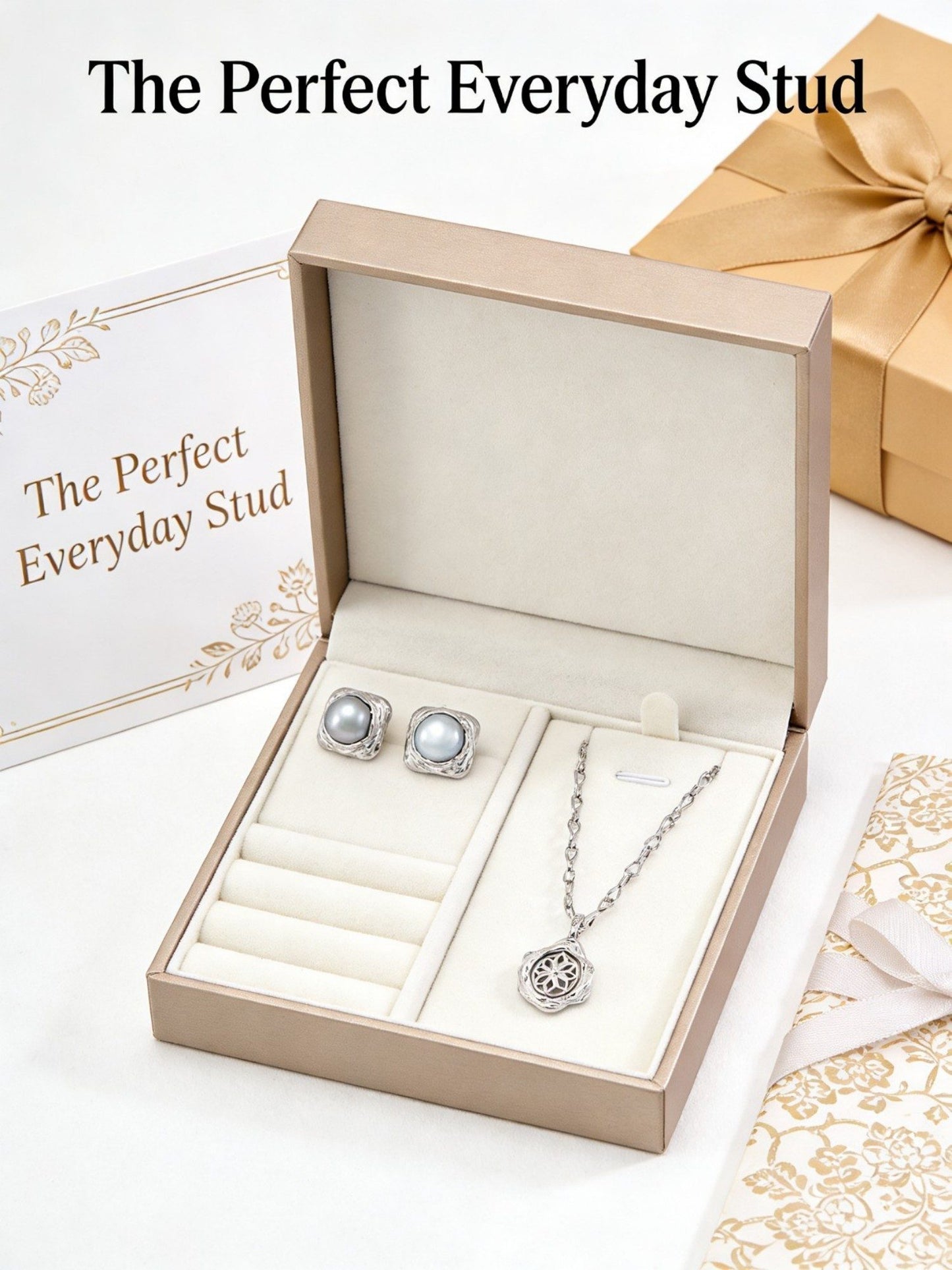 Timeless Aura" Hammered Pearl Stud Earrings in S925 Sterling Silver