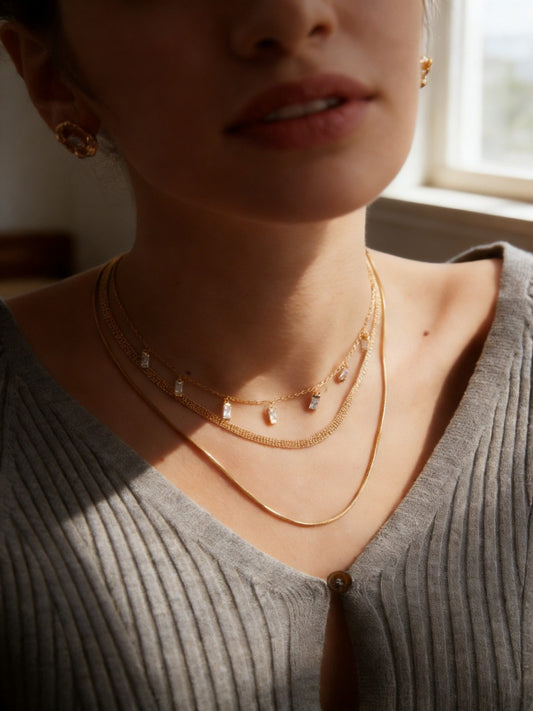 925 Sterling Silver Dainty Zircon Tassel Necklace - Minimalist Rectangular Crystal Choker, Adjustable Layering Jewelry, Gift for Her