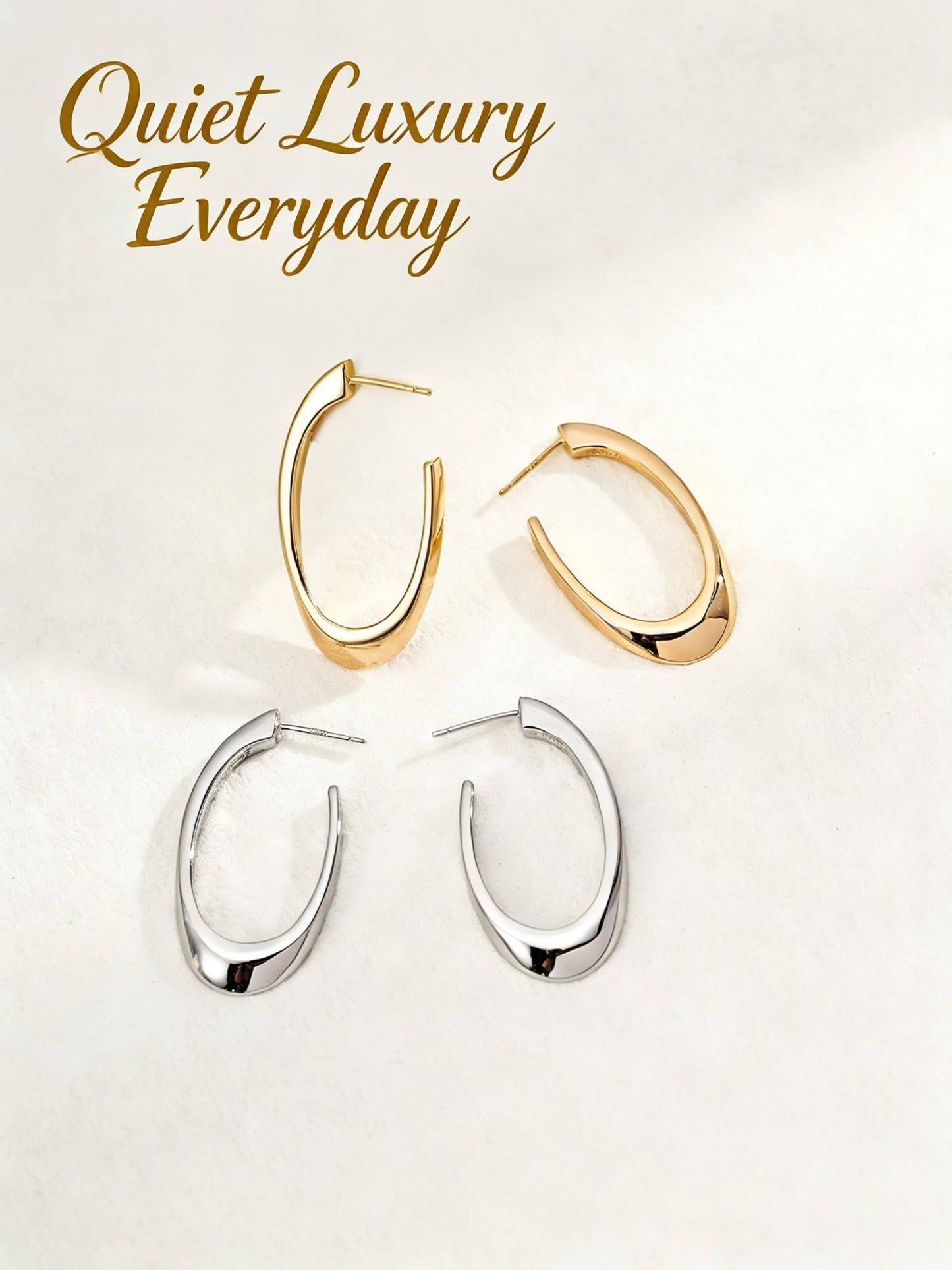 The "Sculptural Arch" Minimalist Hoop Earrings - S925 Silver in Gold & White Gold