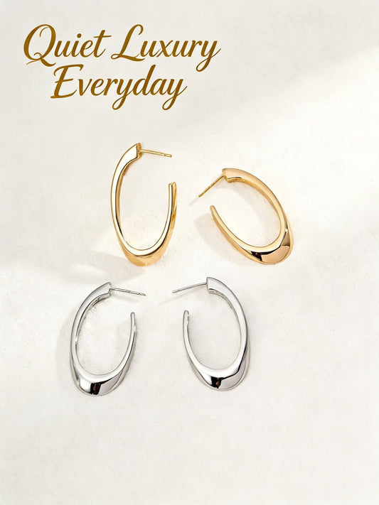The "Sculptural Arch" Minimalist Hoop Earrings - S925 Silver in Gold & White Gold