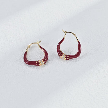 Red Enamel Drop Earrings with Gold Crown Detail – 925 Sterling Silver Jewelry Set