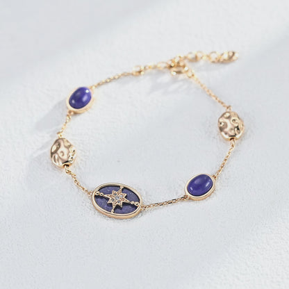 Celestial Mother-of-Pearl & Lapis Lazuli Bracelet – Starburst Design in 925 Sterling Silver