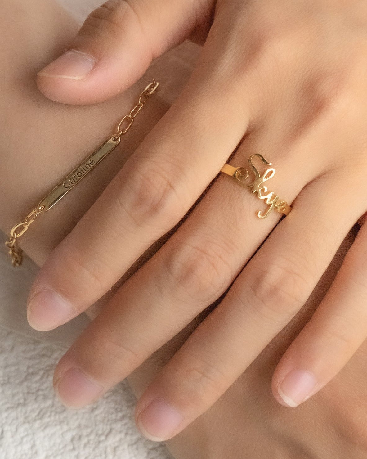 925 Sterling Silver Plated 18K Gold Custom Cursive Letter Ring