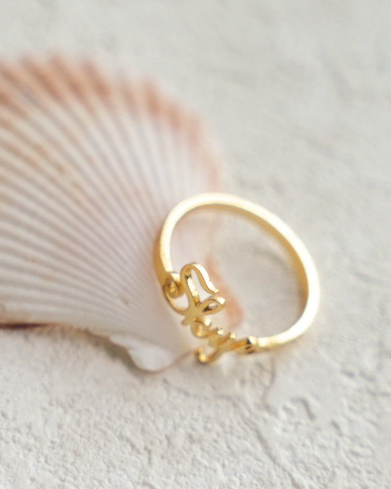 925 Sterling Silver Plated 18K Gold Custom Cursive Letter Ring