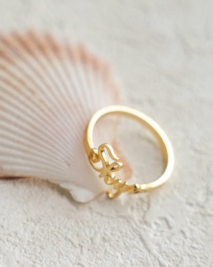 925 Sterling Silver Plated 18K Gold Custom Cursive Letter Ring