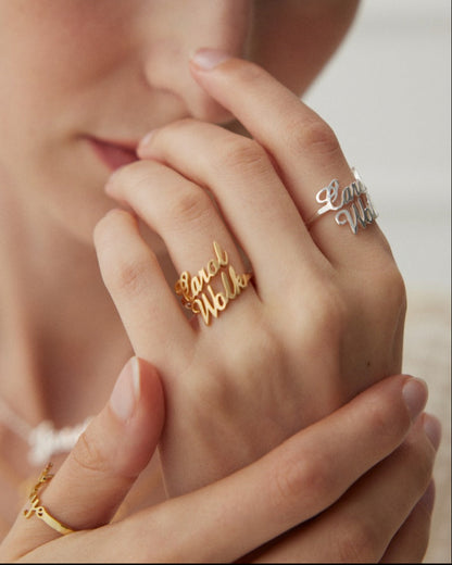 925 Sterling Silver Plated 18K Gold Custom Cursive Letter Ring