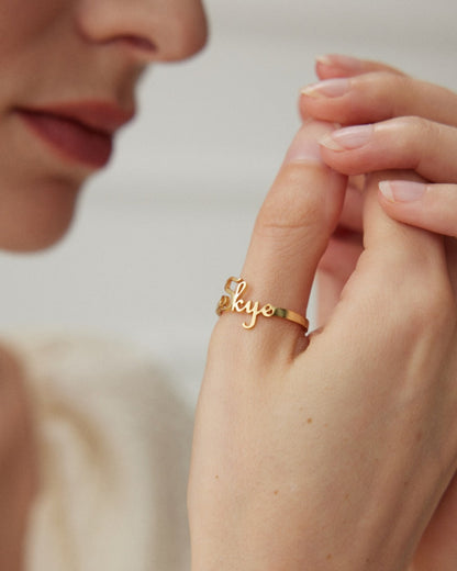 925 Sterling Silver Plated 18K Gold Custom Cursive Letter Ring