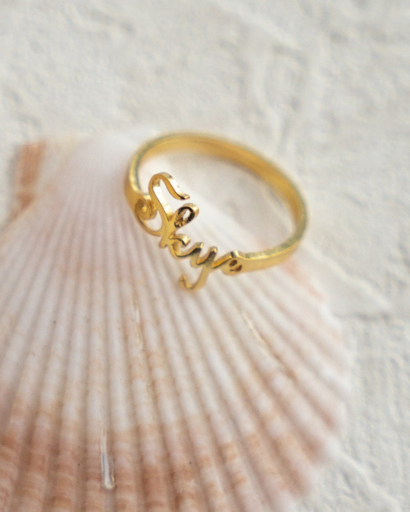 925 Sterling Silver Plated 18K Gold Custom Cursive Letter Ring