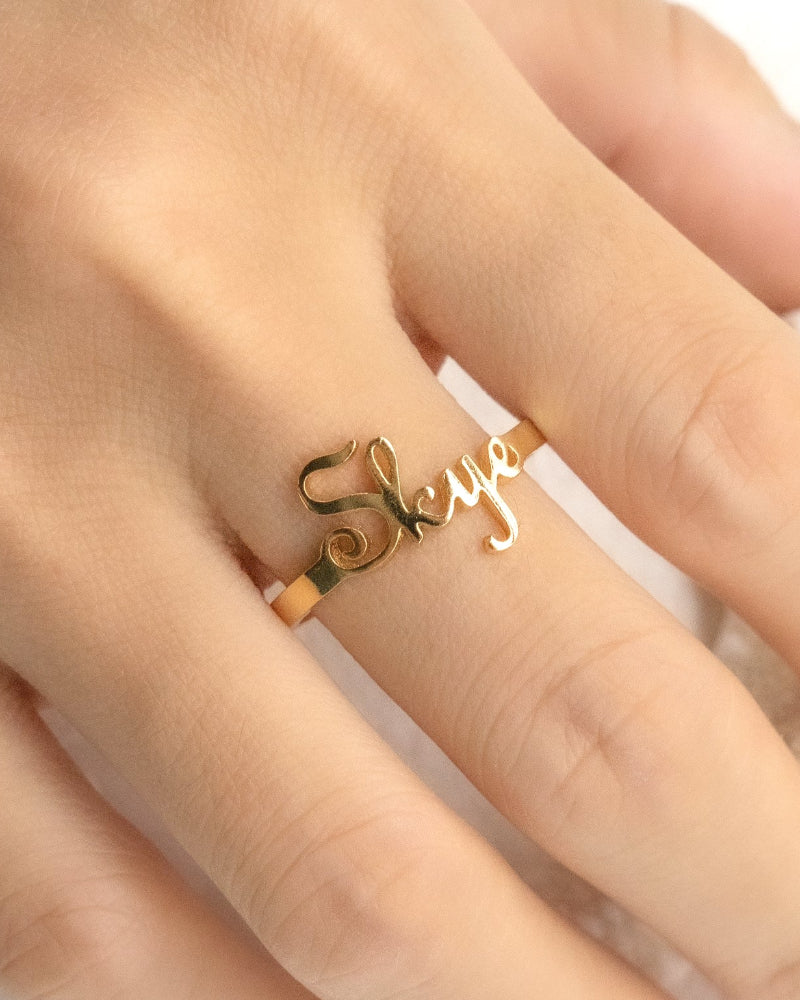 925 Sterling Silver Plated 18K Gold Custom Cursive Letter Ring