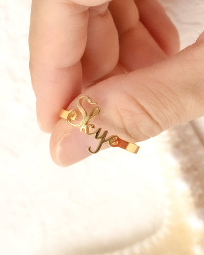 925 Sterling Silver Plated 18K Gold Custom Cursive Letter Ring