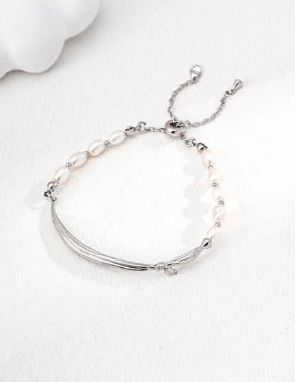 Natural Pearl Bracelet in 925 Sterling Silver – Elegant Minimalist Jewelry for Women