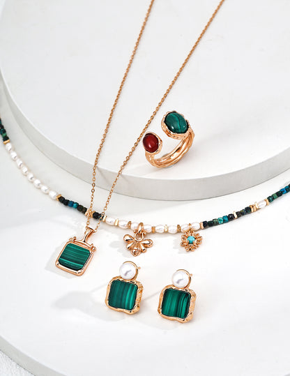 Elegant Malachite Pendant Necklace in 925 Sterling Silver – Minimalist Natural Gemstone Jewelry for Women