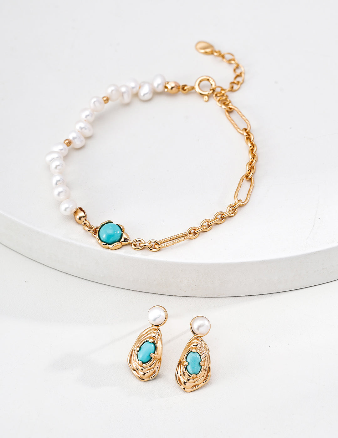 Vintage Pearl & Turquoise Bracelet in 925 Sterling Silver – French Elegant Classic Jewelry for Women