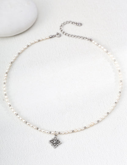 Natural Pearl Four-Leaf Clover Necklace in 925 Sterling Silver – Lucky Elegant Jewelry for Women