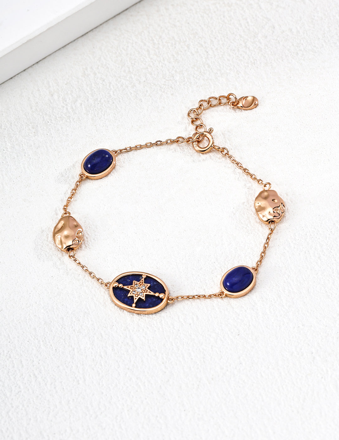 Celestial Mother-of-Pearl & Lapis Lazuli Bracelet – Starburst Design in 925 Sterling Silver