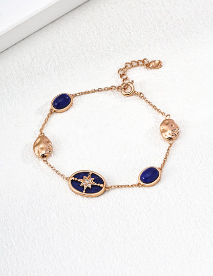 Celestial Mother-of-Pearl & Lapis Lazuli Bracelet – Starburst Design in 925 Sterling Silver