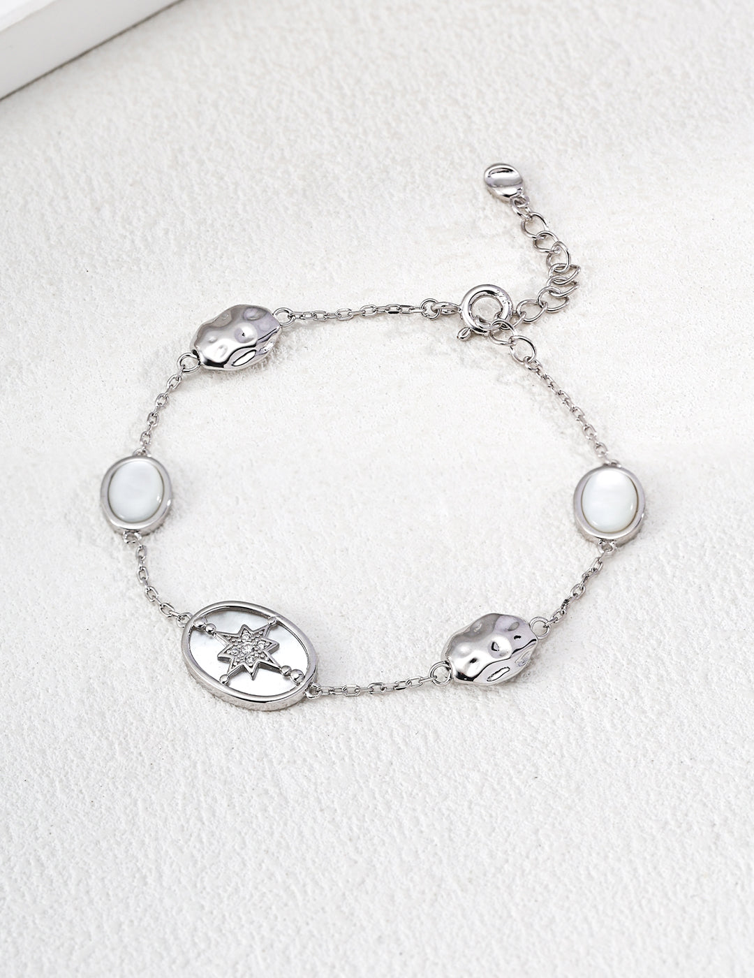 Celestial Mother-of-Pearl & Lapis Lazuli Bracelet – Starburst Design in 925 Sterling Silver
