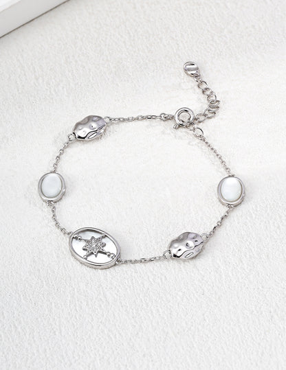 Celestial Mother-of-Pearl & Lapis Lazuli Bracelet – Starburst Design in 925 Sterling Silver