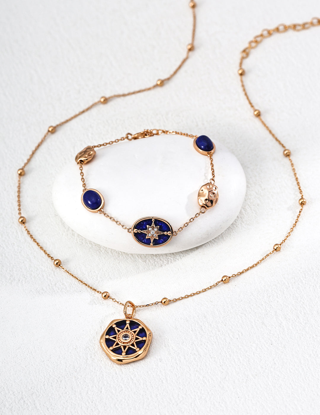 Celestial Mother-of-Pearl & Lapis Lazuli Bracelet – Starburst Design in 925 Sterling Silver