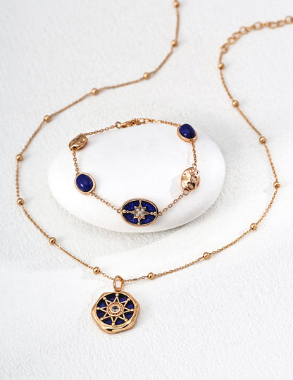 Celestial Mother-of-Pearl & Lapis Lazuli Bracelet – Starburst Design in 925 Sterling Silver