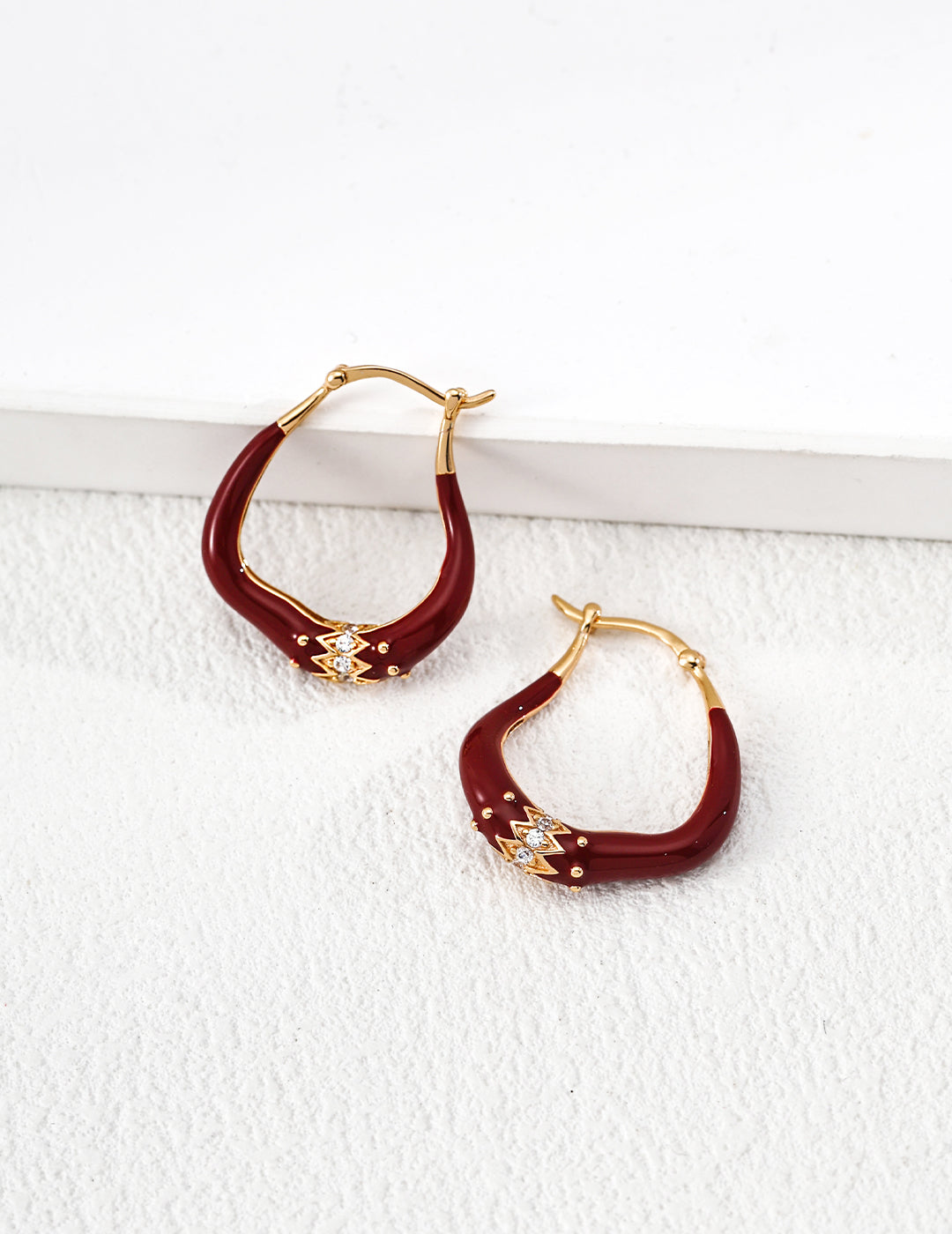 Red Enamel Drop Earrings with Gold Crown Detail – 925 Sterling Silver Jewelry Set