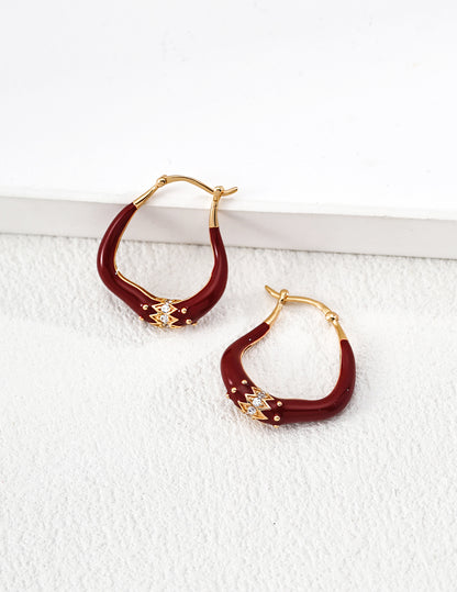 Red Enamel Drop Earrings with Gold Crown Detail – 925 Sterling Silver Jewelry Set