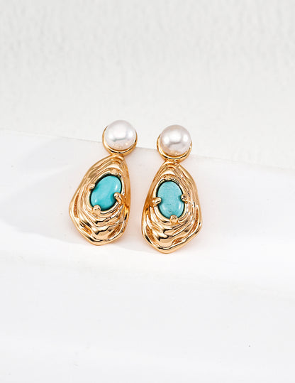 Natural Pearl & Gemstone Earrings in 925 Sterling Silver – Artistic Two-Tone Designer Jewelry for Women