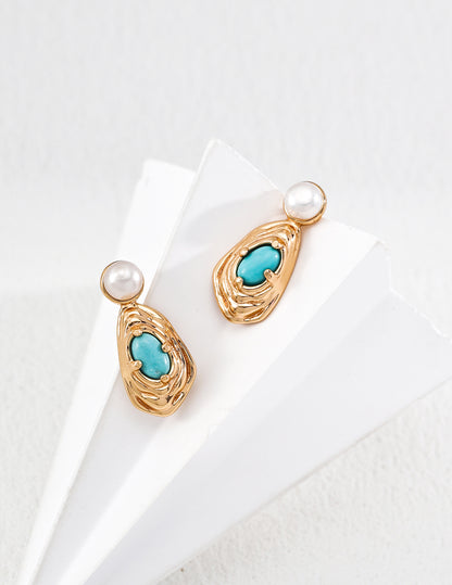 Natural Pearl & Gemstone Earrings in 925 Sterling Silver – Artistic Two-Tone Designer Jewelry for Women