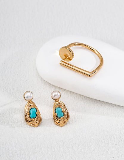 Natural Pearl & Gemstone Earrings in 925 Sterling Silver – Artistic Two-Tone Designer Jewelry for Women