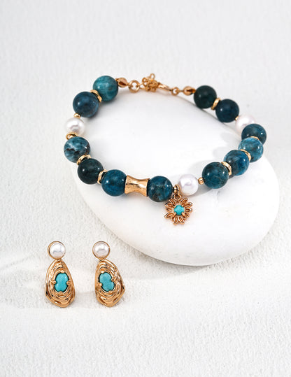 Natural Pearl & Gemstone Earrings in 925 Sterling Silver – Artistic Two-Tone Designer Jewelry for Women