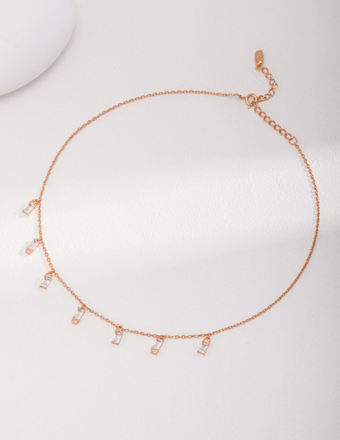 925 Sterling Silver Dainty Zircon Tassel Necklace - Minimalist Rectangular Crystal Choker, Adjustable Layering Jewelry, Gift for Her